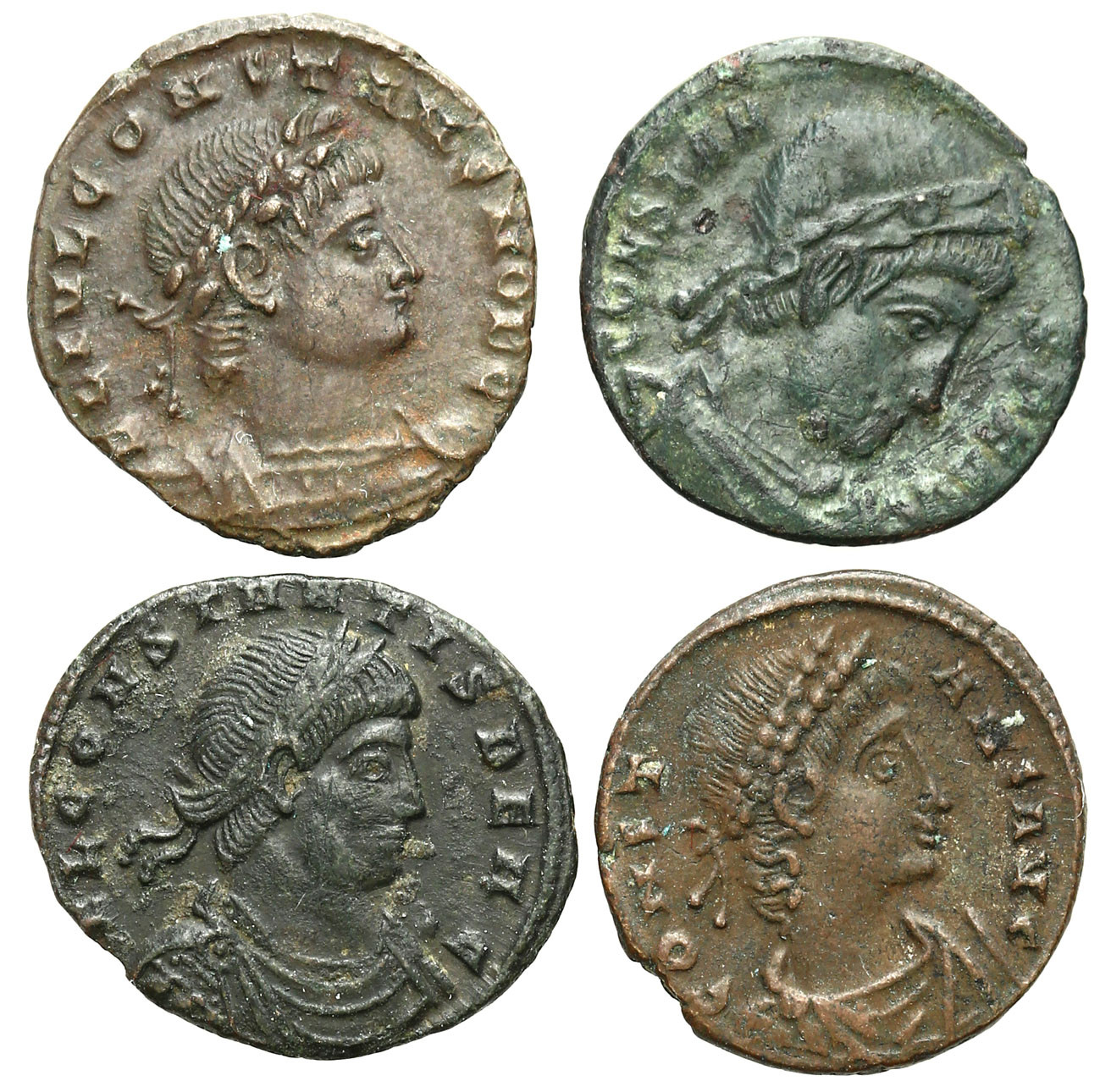 Cesarstwo Rzymskie, Lot 4 sztuk Follisów, Konstans 337 -350 n.e.